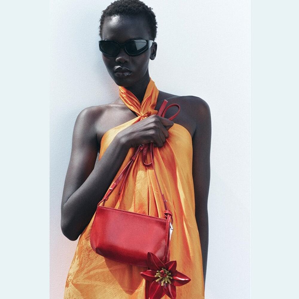 Zara NWT Red Mini Crossbody Shoulder Bag Flower Charm - Picture 7 of 14